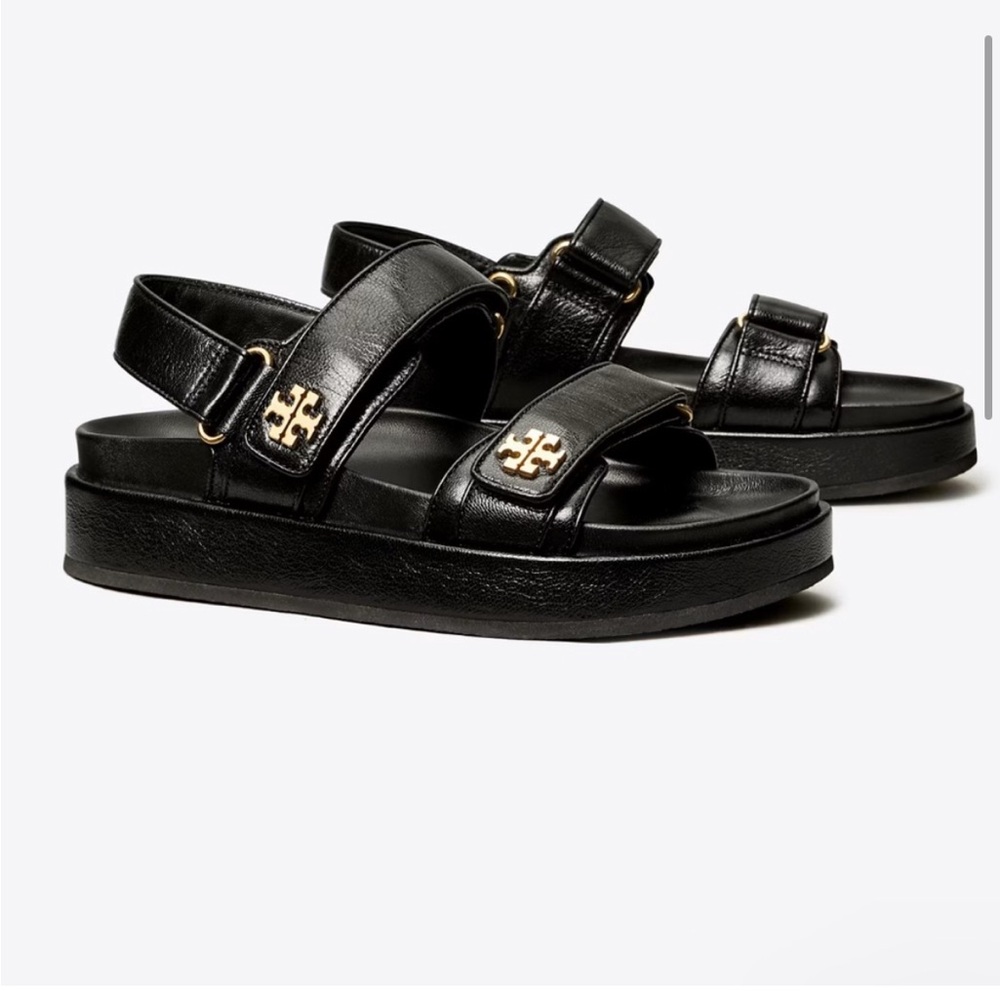 Tory Burch Black Sandals with Gold Accents